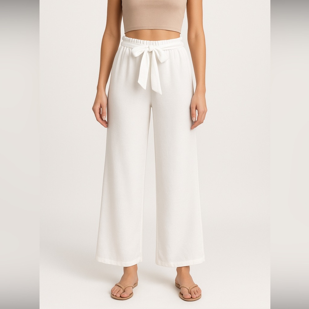 ✨ Ryocco White Wide-Leg Pants with Tie Waist - women’s Size S ✨ (N9)✨✨